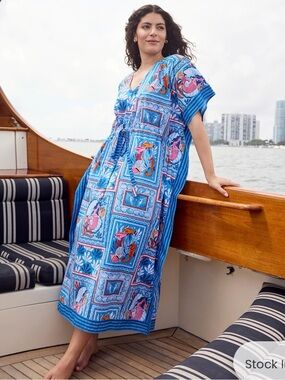 Pribtfresh Blue Printed V-Neck Maxi Caftan